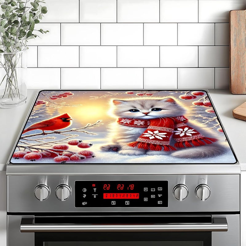 BVBOX Stove Top Cover Retro Flower Gas Stove Top Cover for Home Decoration Kitchen Pad Non-Stick Washable Cooktop Covers Countertop Protector Keep Stove Clean 28"x20" (cat-1) - Image 1